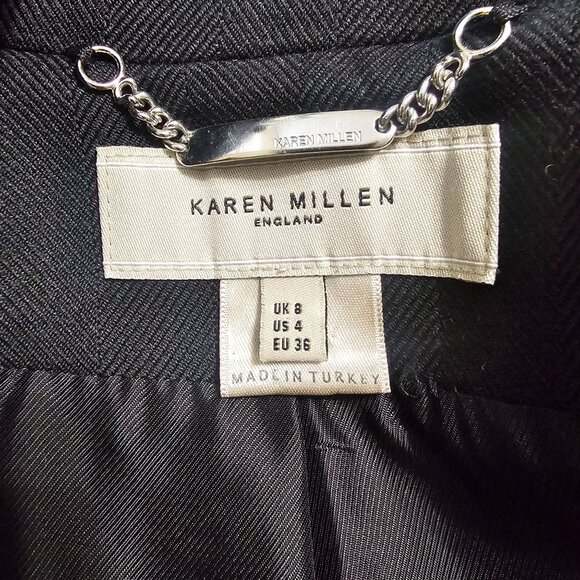 Karen Millen Black Trench Coat Wool US 4 Belted Designer Tailored Quiet Luxury - Picture 3 of 13